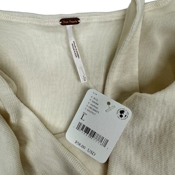 Free People Boulevard Tank Large New Ivory Ruched Tie Shoulder Top Boho Classic - Picture 7 of 8